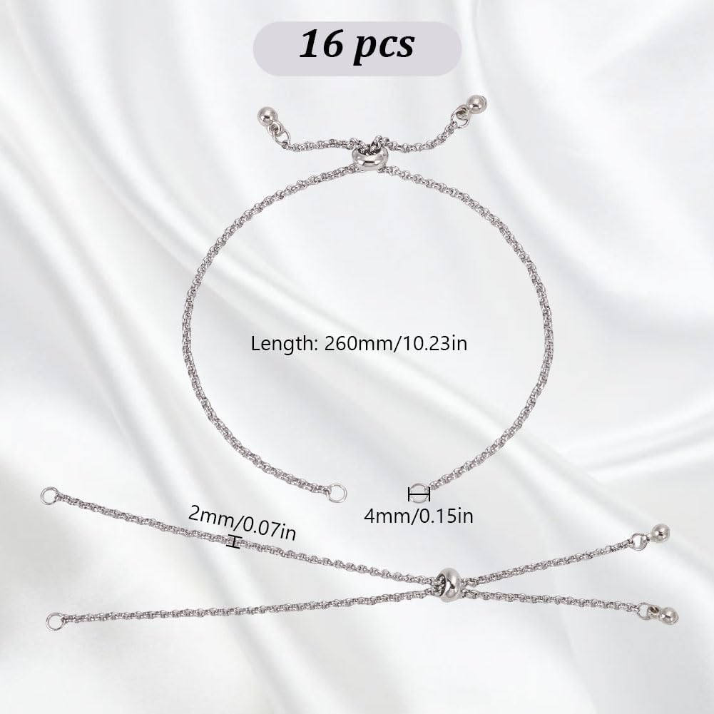 16Pcs Stainless Steel Adjustable Slider Bracelets 26cm Slider Bracelet Chain Metal Bracelet Making Chain for Women DIY Jewelry Making - Image 2