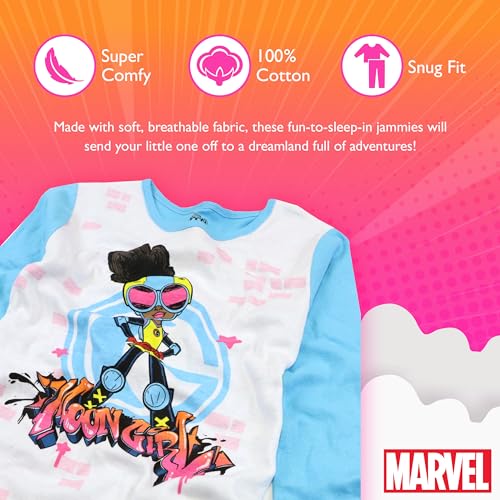 Marvel Girls' 4-Piece Snug-fit Cotton Superhero Pajama Set, Soft & Cute for Kids3