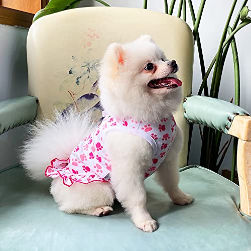 Tony Hoby Adorable Paws Pet Dog Dresses Dog Shirts Cotton For Small Cute Dogs (Pink&White, M) #TOP4