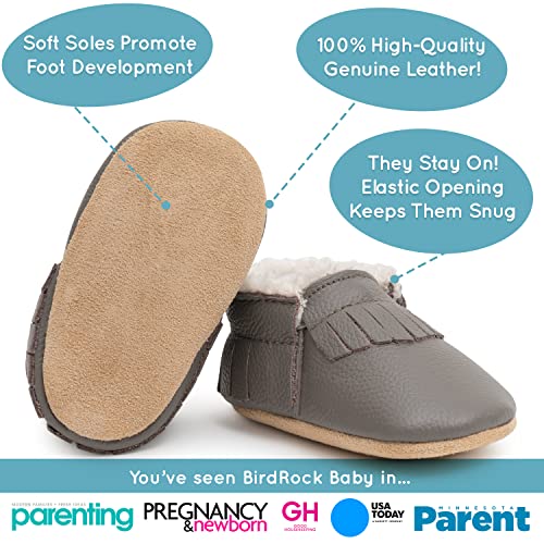 BirdRock Baby Sherpa Moccasins - Cozy, Genuine Leather Winter Shoes for Boys and Girls2