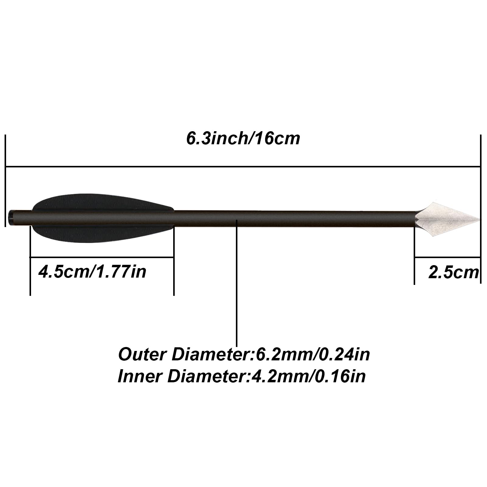 Flèches D'arbalète WANVZMR En Carbone 6,3″ – Pointes Larges Acier, Empennages TPU, Pour 50-80 Lb – Chasse Et Cible