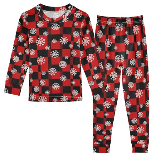Pajama Sets Long Sleeve Red Black Snowflake Winter Soft Comfy Sleepwear 2 Piece PJS 3-8T