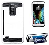 Beyond Cell White Brushed Metal Design Shell CASE Rugged TPU Rubber Hard Cover with Card Stand for LG K7 and LG Tribute 5 (LG LS675, LG MS330, Sprint, MetroPCS, Boost Mobile)