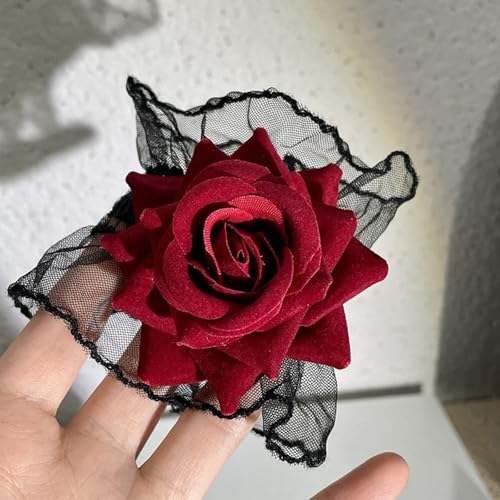 Gothic Rose Lace Gloves Lolita Hand Sleeve Black Lace Elastic Bracelet Wine Red Flower Wrist Cuff Dress Accessories for Women Girls Wedding Halloween Prom Costume Accessories 1 Pair2