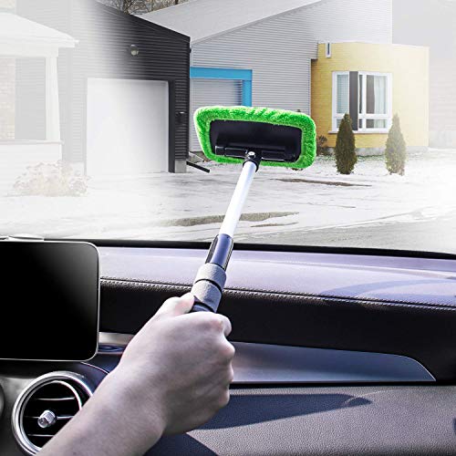 XINDELL Windshield Glass Cleaning Tools, Microfiber Car Windshield Cleaner with Extendable Handle and Reusable Cloth Auto Interior Accessories Glass Cleaner Kit (Extendable)