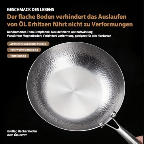 Ruileyou Titanová pánev, titanová pánev s poklicí a špachtlí, titanová pánev s nepřilnavým povrchem, titanová pánev nepotažená, odolná proti poškrábání, vhodná na všechny typy sporáků (bez poklice, 24 cm)