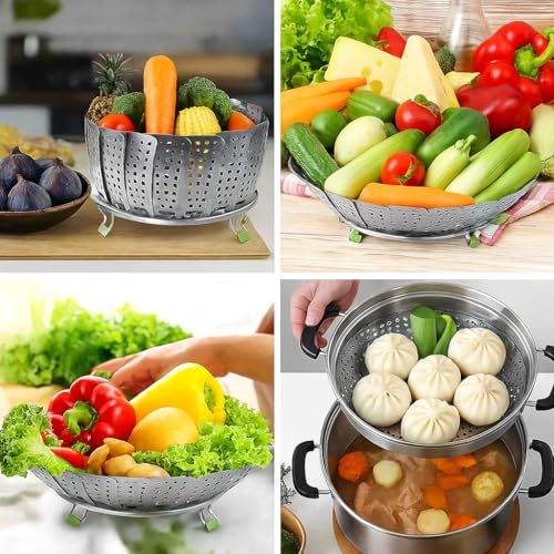 Image of SYGA Stainless Steel Vegetable Steamer Basket /Insert for Pots, Pans, Crock Pots & More. 7.5 inch to 11 inch