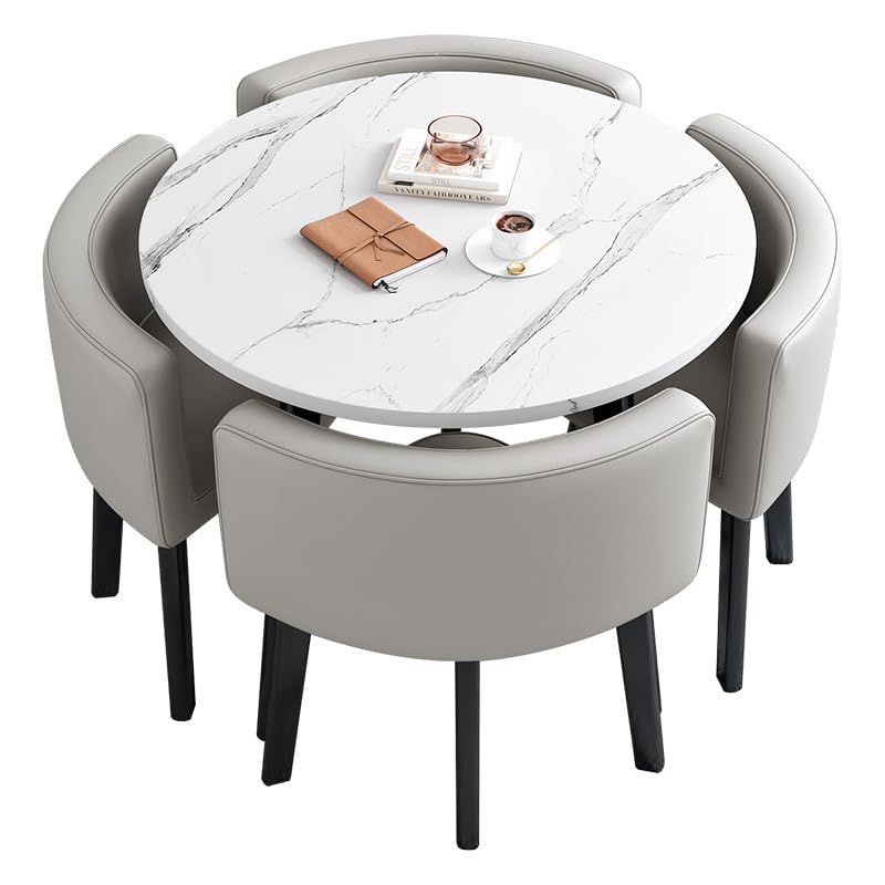 Office Reception Room Club Table and Chair Set, Reception Table and Chair Combination, Negotiation Table Sales Office Shops Meetings Small Round Tables (Gray,Polyurethane)