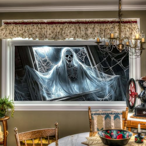 Calcomanía de ventana Halloween espectro esqueleto 39.3x17.7 pulg miniatura 1