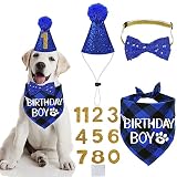STMK Dog Birthday Party Supplies, Multi Sizes Dog Birthday Hat with Numbers Bandana Bow Tie for Small Medium Dogs Pets (Small, Blue)