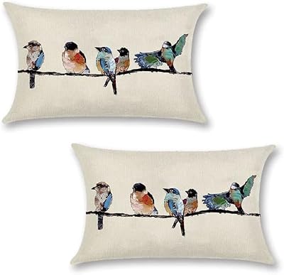 Outdoor Lumbar Birds Throw Pillow Covers 12x20 Set of 2 Fall Pillow Covers Rectangle Cushion Covers for Sofa Couch Patio Garden Seasonal Decoration