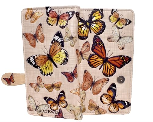Shag Wear Monarch Butterfly Migration Large Wallet for Women and Teen Girls Vegan Faux Leather Beige 7