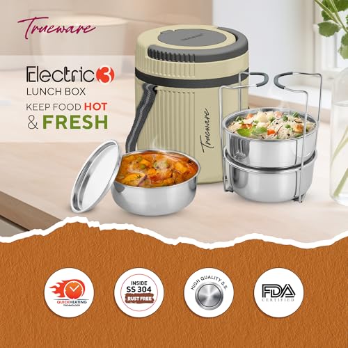 Image of Tureware Electric 3 PU Insulated 304 Grade Stainless Steel 3 Container 450 ML Each Thermoware Electric Lunch Box