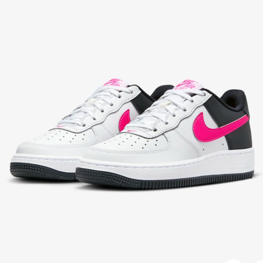 Nike Air Force 1 Big Kids' Shoes (CT3839-109, White/Dark Obsidian/Fierce Pink) Size 7
