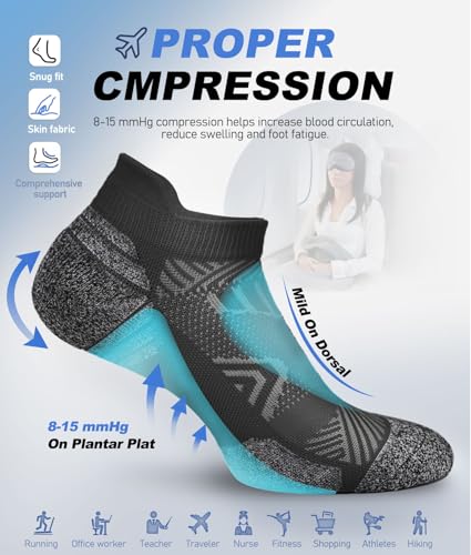 Cushioned Cotton Ankle Compression Socks for Men Women 6 Pairs Wicking Low Cut Arch Support Plantar Fasciitis Socks3