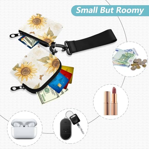 Rustic Sunflower Neutral Women's Coin Purses Card Cases Slim Detachable Credit Card Wallet Organizer with Zipper Pocket for Lady 2 Pcs2
