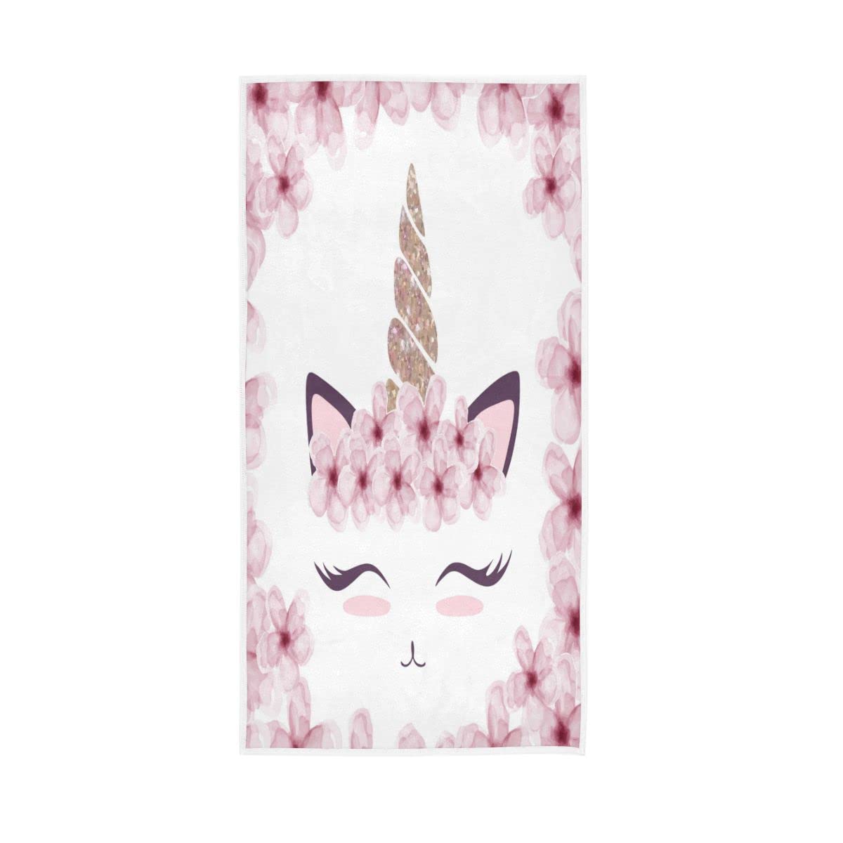LSRCPD Cute Unicorn Pink Flower Crown Soft Large Hand Towels Bath Towel for Bathroom Hotel Gym Spa 30"x15"