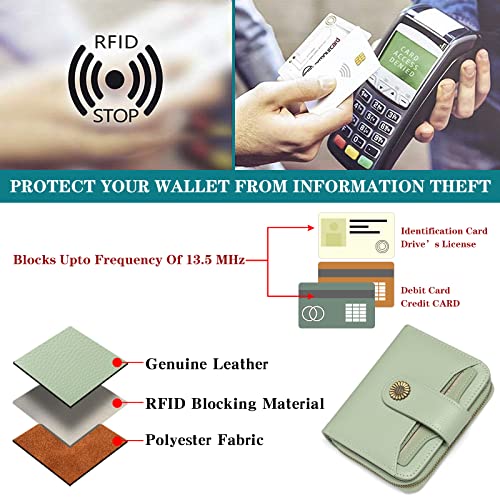 Image of GOIACII RFID Women's Wallet Cute Small Credit Card Holder Ladies Coin Pouch Leather Light Green