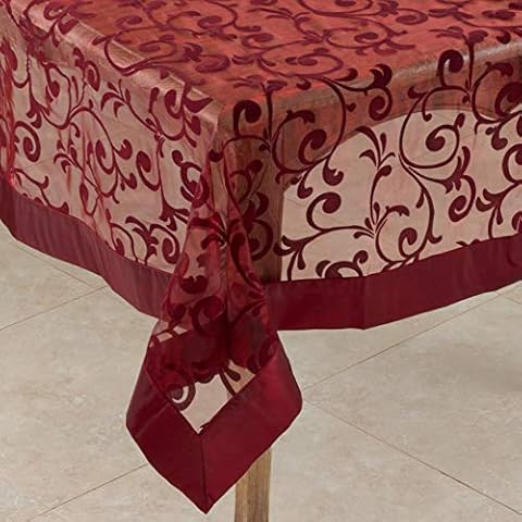 SARO LIFESTYLE 6021 French Scroll Square Tablecloth, 40-Inch, Raisin Cover