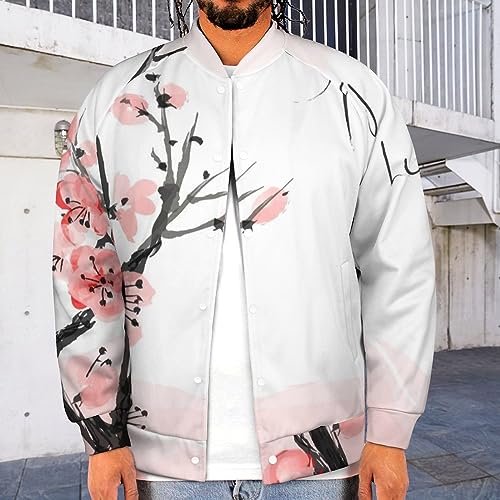 Japanese Cherry Tree Blossom Men‘s Baseball Jacket Long Sleeve Casual Coat Bomber Jacket Unisex Streetwear2