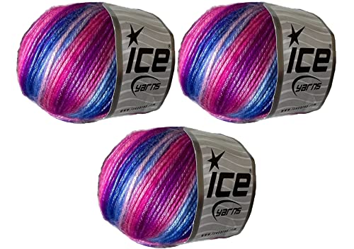 Image of Picasso (3 Pack) Light Shinny Yarn for DIY Hand Knitting and Crochet - 44% Acrylic, 56% Polyester (3x1.76 Oz), (3x125 yds) in Violette-Blue, Pink, Lilac, Fuchsia