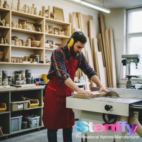 Woodworking Apron, Tool Apron, Canvas, Multiple Pockets, Adjustable Zipper, Metal Ring, Tape Measure Clip, Plus Size, Red - Image 5