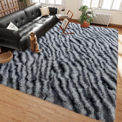 Ailyei Soft Shag Rugs for Bedroom, 4x6 Zebra Black White