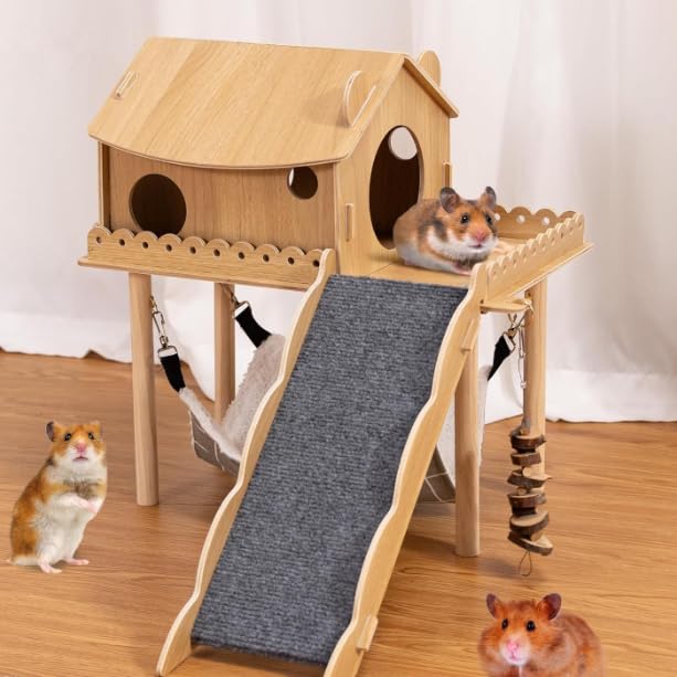 Meerschweinchen Haus, 3-in-1 Hamster Haus mit Hängematte Rampe Plattform