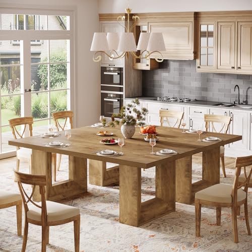 Image of Tribesigns Farmhouse Wooden Dining Table, 63-Inch Rectangular Kitchen Table with Heavy Duty Legs for Kitchen & Dining & Living Room, Brown
