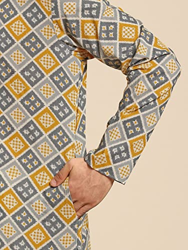 Image of Men's Black Art Silk Regular Fit Ethnic Motifs Kurta | Indian Kurta | Festive Ethnic Kurta with Embroidered Packet