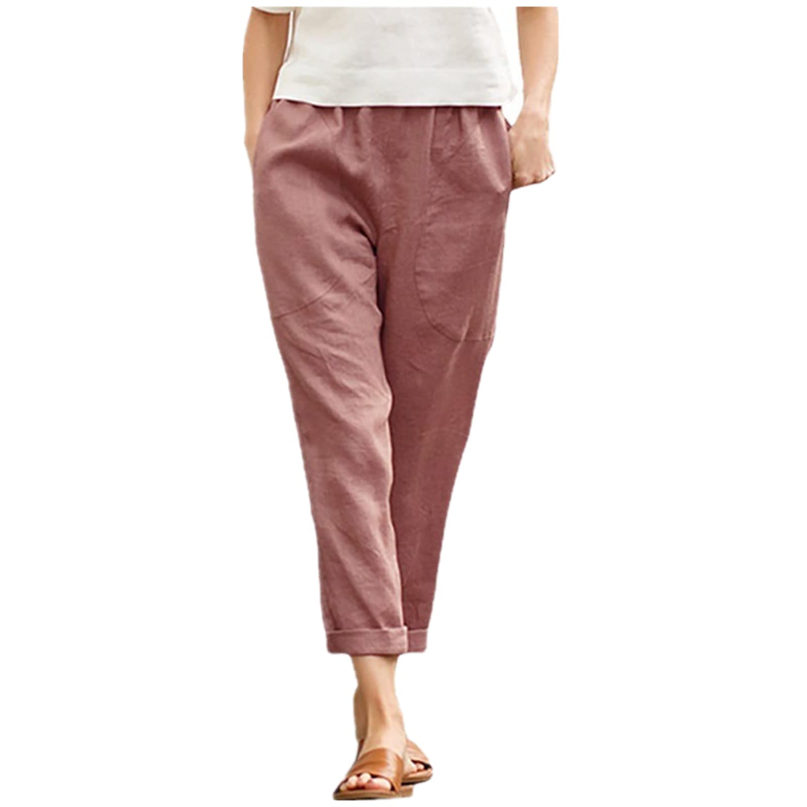 Solid Color Straight Wide Leg Pants Womens high Waist Loose and Thin Casual Fashion Trousers L Pink