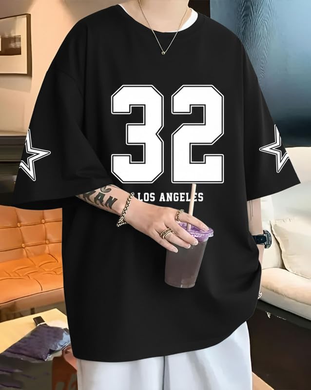 Image of AUSK Men's Half Sleeve Drop Shoulder Loose T-Shirt || Off Shoulder Printed Oversized Tshirt for Mens