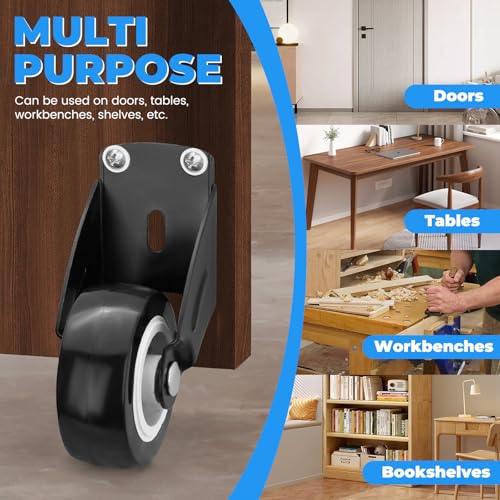 6 Pack Anti-Sag Gate Wheels, 2in/5cm Side Mount Casters for Door Bottom, Furniture Wheels, Wooden Gate Rolls Rolling Hardware Kit for Fence Yard Farm, Black