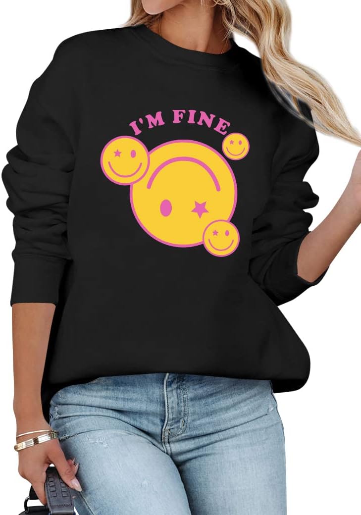 StarVnc Crewneck Smile Face Colorblock Sweatshirts For Women Hip-Hop Long Sleeve Pullover Shirts Tops Couple Costumes