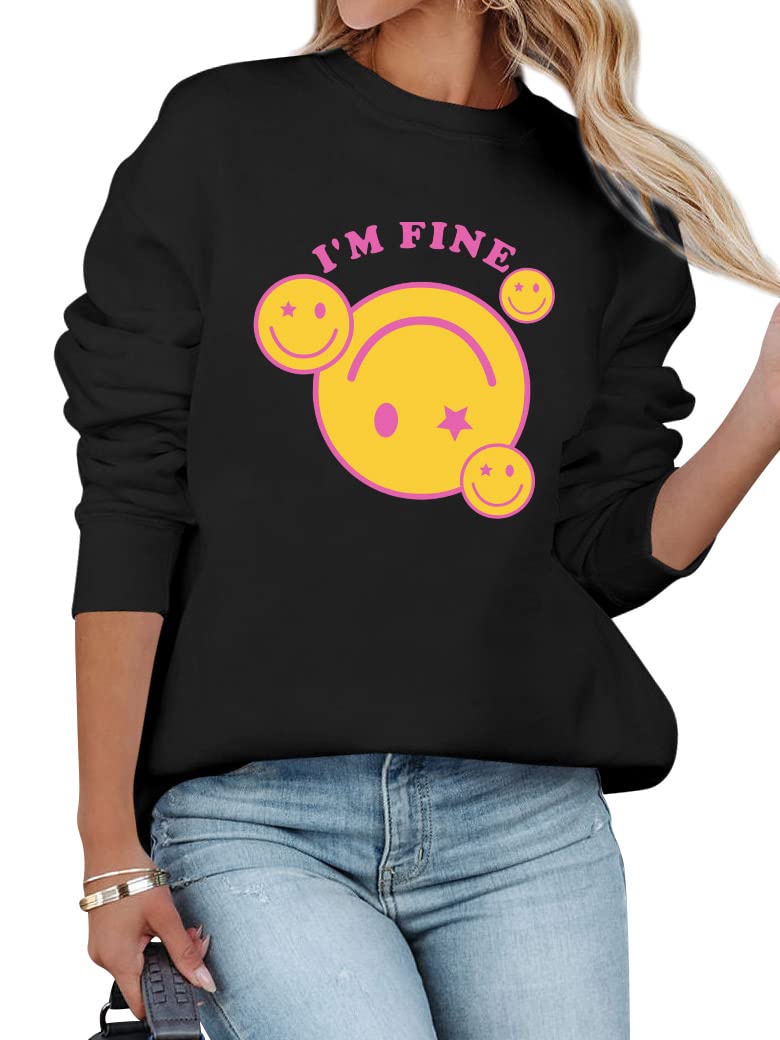 StarVnc Crewneck Smile Face Colorblock Sweatshirts For Women Hip-Hop Long Sleeve Pullover Shirts Tops Couple Costumes