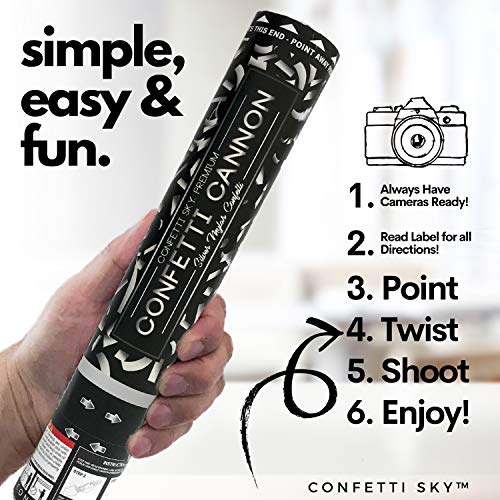 Image of Confetti Sky [6 Pack] 12 Inch Confetti Cannons | Silver Confetti Poppers for Wedding Celebration, Birthday Party, Pranks, Graduation, Christmas Eve and New Year Celebration