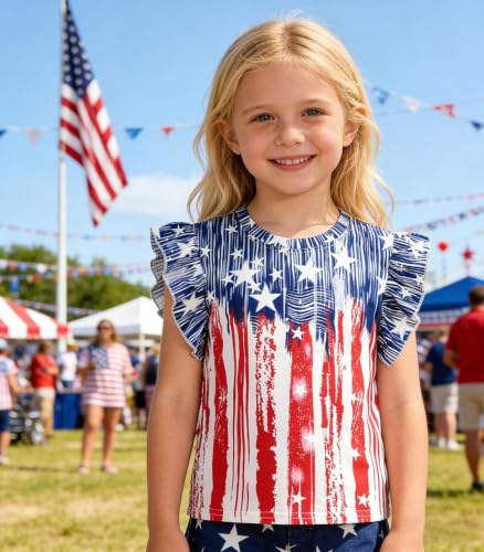 Image of Tkria Girls 4th of July Tank Tops Red White and Blue Shirt Toddler Girl American Flag Patriotic Outfit 2-7 Years