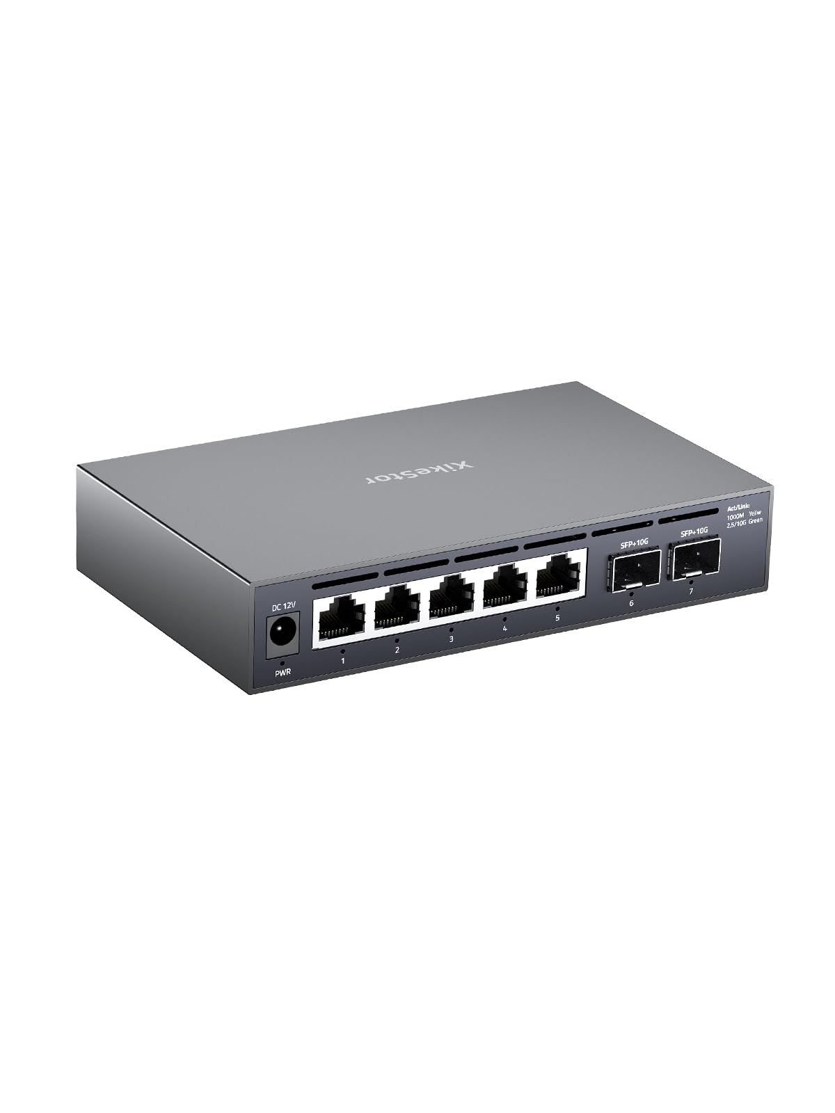 2,5G Unmanaged Ethernet-Switch 5X 2,5GbE RJ45 + 2X 10G SFP+ | Plug-and-play, kein Setup. Lüfterloses Metall, leise. Geringer Verbrauch für Heim, Büro & Überwachung.