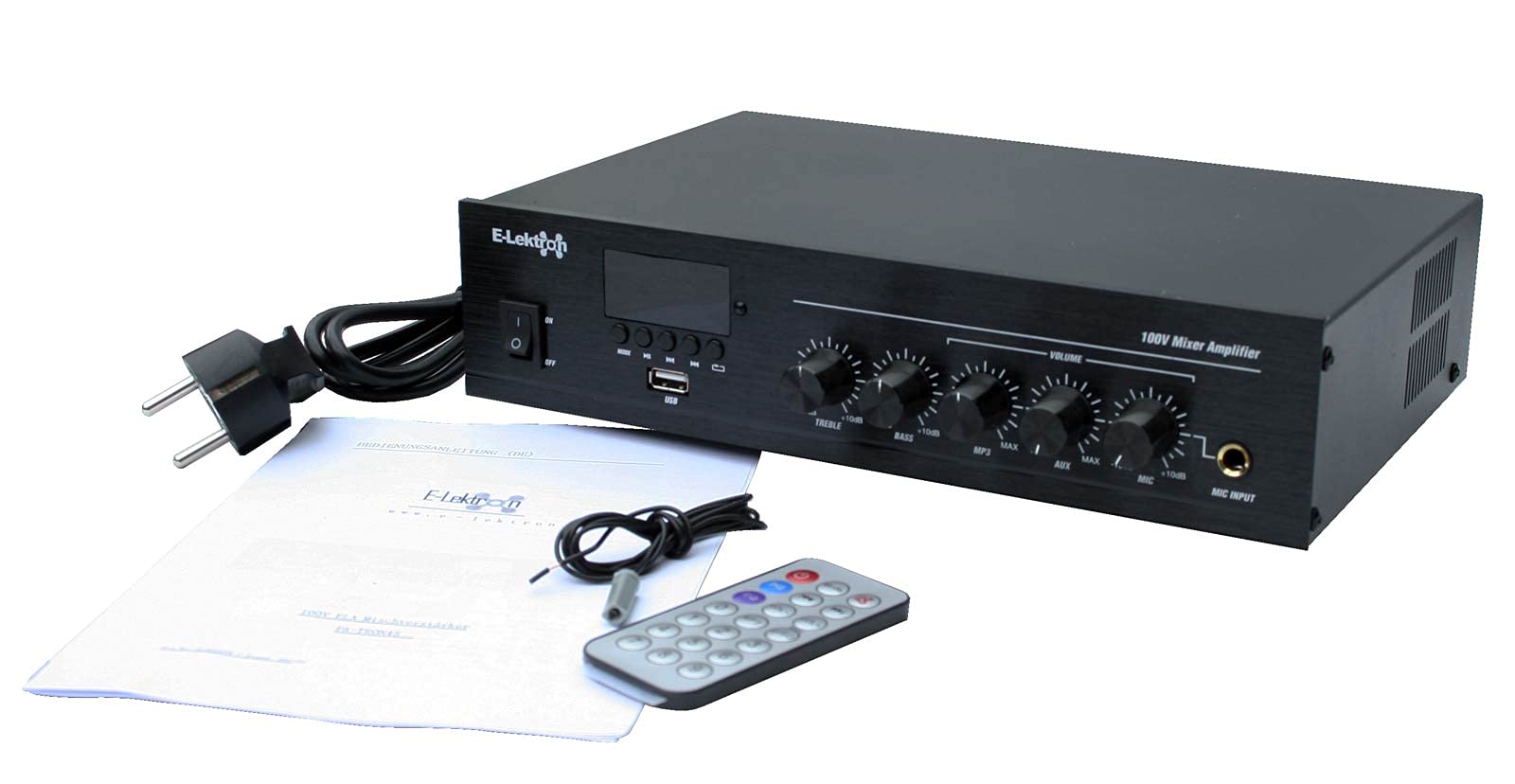 E-Lektron PA-TRON45 ELA Mono Mischverstärker 45W für Beschallung-Anlage | USB | Bluetooth | FM-Radio