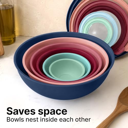 Image of Zulay Kitchen 12 Piece Plastic Mixing Bowls with Leak-Proof Lids Set - Microwave and Freezer Safe Kitchen Mixing Bowls for Preparing, Serving and Storing - Large Nesting Bowls (Cotton Candy Ombre)