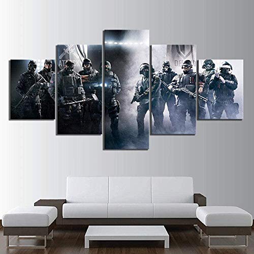 Artzon 5 canvas prints Hd Home Decoration Canvas 5 Pieces Rainbow Six Siege Game Painting Pictures Wall Art Prints Modular Modern Poster For Boy Room -20x30cmx2 20x40cmx2 20x50cmx1-Framed
