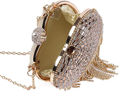 Image of UMREN Women Luxury Heart Shape Tassel Evening Clutch Bag Rhinestones Wedding Party Purse Handbag