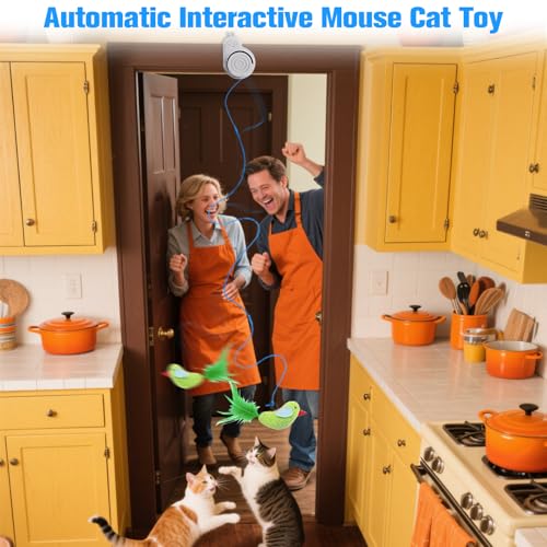 Image of Interactive Cat Toys for Indoor Cats: Automatic Electric Flying Bird Feather & Mouse Wand, Rechargeable Electric Hanging Play Chase Exercise Moving Enrichment Toy for Bored Kittens and Adult Cats