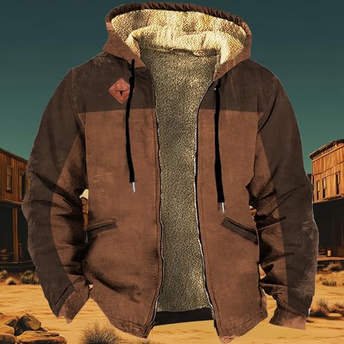 Western Fleece Jacket Men Vintage Graphic Sherpa Zip Up Heavy Warm Big and Tall Lined Coats with Hooded2