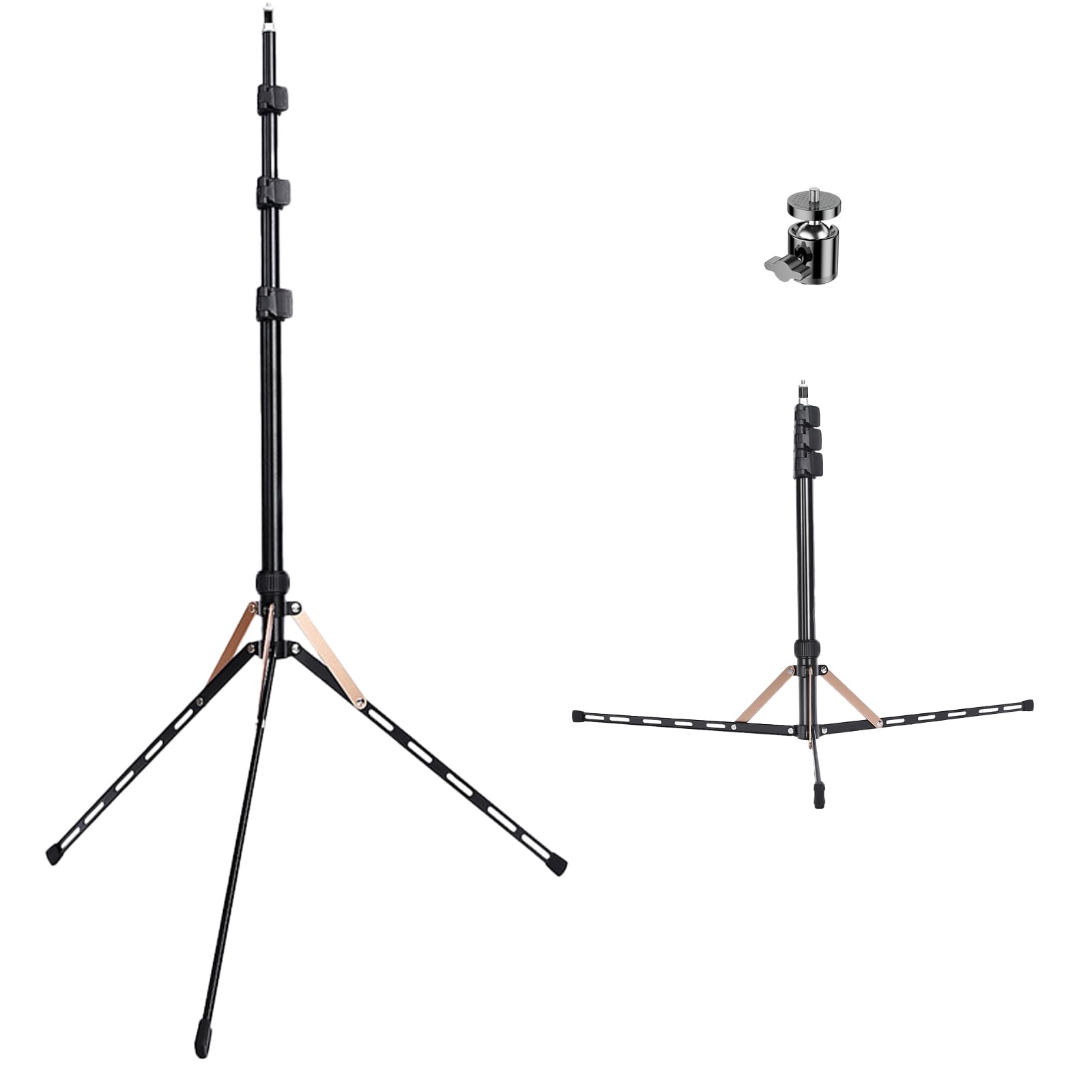Extendable Photography Light Stand with 180° Reversible Legs, 6.26FT/190cm,1/4" to 3/8" Screw Adapter, 360° Ball Head Aluminum Studio Lighting Tripod
