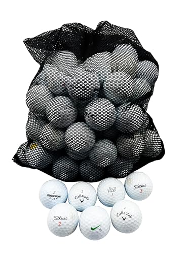 72-Pack Callaway, Vice, Taylormade Assorted Model Recycled B/C Grade Golf Balls with Mesh Bag - Premium Brand Mix, White