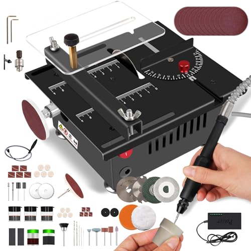 Tewpoy Mini-Tischsäge für Handwerker, Tragbare Mini Tischkreissäge, 100W Power Multifunktions-Tischsäge, 7-Gang einstellbar, 0-90° Schneiden, für DIY, Holz, Acryl und PCB schneiden