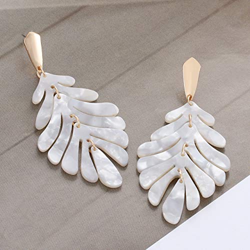 Aratlench Acrylic Pendant Necklace Earrings – Long Statement Leaf Charm Necklace Tortoise Resin Palm Leaf Earrings Fashion Necklaces Earrings For Women Girls (White+Earrings) #TOP4