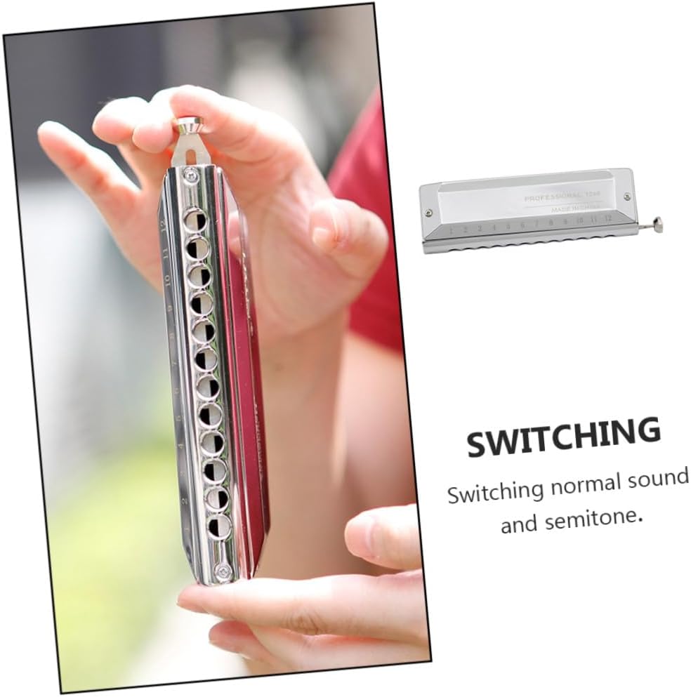 12-hole 48-note Silver Half-step Scale Harmonica for Beginners Music Instrument with Case, Starter Harmonica for Adults and Students, Wind Instrument for Folk and World Music