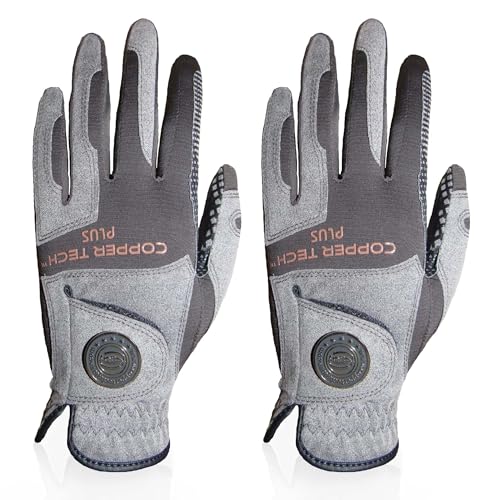 Copper Tech Plus Copper Infused Golf Glove for Men – Charcoal/Grey (Combi) – 2 Pack – Compression Fit, Arthritis Relief, Non-Slip Grip – USGA Approved - Left Hand/XL
